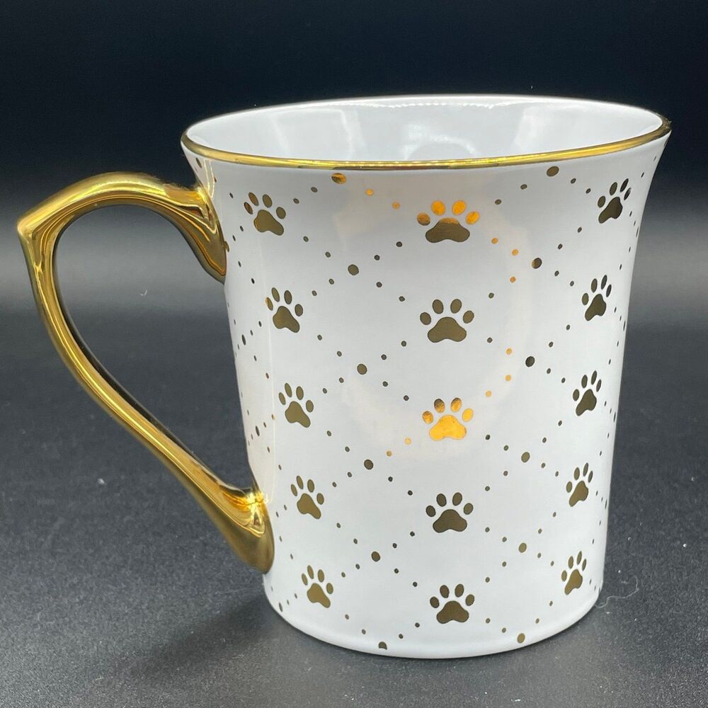 10 Strawberry Street Oversized Coffee Mug Gold Accent Pawprints Rim & Handle - Picture 2 of 8